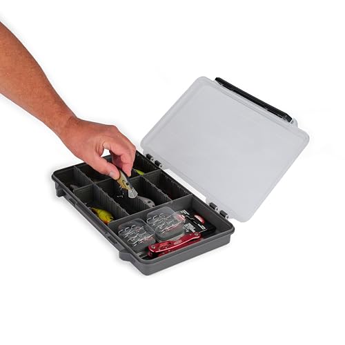 Image of Plano StowAway 3700 50 /50 Split Stow Tackle Box, with Corrosion-Preventive Rustricor, Single Latch Design, Transparent DuraView Lid, Stackable Storage for Fishing Bait, Lures and Gear