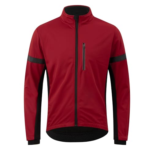 RISESBIK Men's Cycling Jacket Winter Cycling Clothing Windproof Waterproof Thermal Softshell Bike Windbreaker Zipper Pockets (Red, XL)
