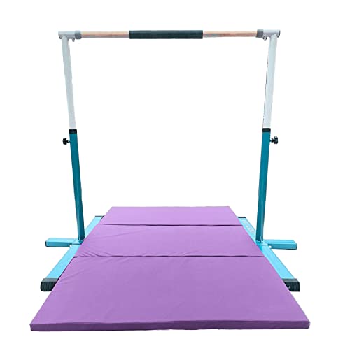 Athletic Bar Expandable Gymnastics Kip Bar 3 In 1 Set With 8 Ft Adjustable Balance Tube, 6'X4' Mat For Kids, Horizontal Bar Junior Gymnastic Training Adjustable 3-5 Ft Gymnast Asymmetric Bar Blue #TOP4