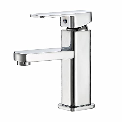 EXHOYAJB Grifo de baño un Solo Mango for Fregadero Lavabo 1 Orificio Grifos latón Caliente y frío Cromo