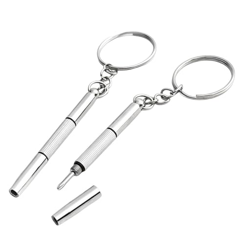 DAZISEN 2 PCS 3-in-1 Multifunction Screwdriver - Stainless Steel Mini Tool for Glasses Jewelry and Watch Repair - Portable Micro Design (Silver)