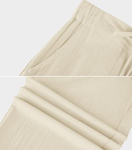 Enjoybuy Men's Linen Drawstring Beach Golf Elastic Waist Spring Long Casual Loose Summer Yoga Cotton Pants, 01-Beige, Large #TOP4