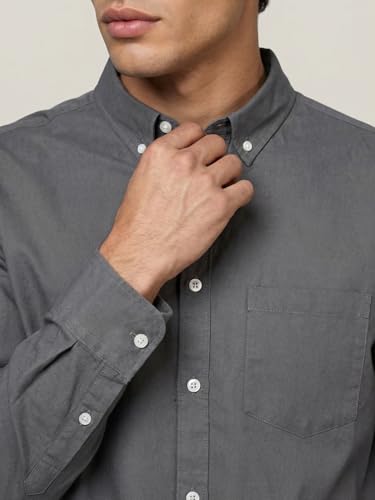 Image of Urbano Fashion Men's Cotton Full Sleeve Regular Fit Solid Oxford Shirt with Button-Down Collar