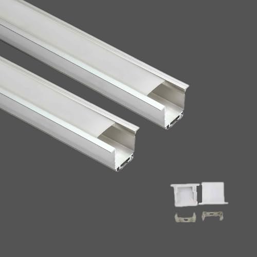 Image of (25x25mm LED Strip Light 1Meter Aluminium Rectangular Conciled Profile Light Channels with Diffused Cover, End Caps and Mounting Clips Without LED Straight Linear - Pack of 2