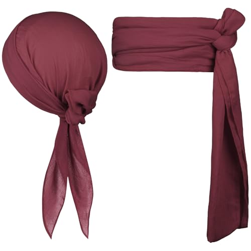 Alaoo 2 Pièces Ensemble d'Accessoires De Costume De Pirate, Bandeau De Ceinture De Pirate, Accessoires De Cosplay De Pirate, Accessoires De Costume De Pirate De Carnaval d'Halloween, Rouge Vineux