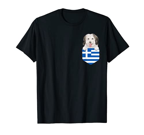 Greece Flag Coton de Tulear Dog In Pocket T-Shirt, Black