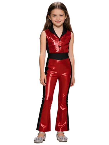 Combinaison patchwork cuir laqué et paillettes avec coupe évasée pour fille