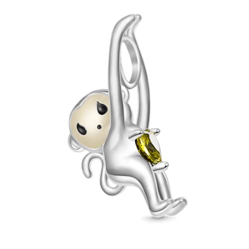 Image of GNOCE Embraces Heart Gemstone Bead Charms 925 Sterling Silver Rabbit Horse Triceratops Snake Monkey Cat Platypus Sloth Bear Pig Yak Ghost Matryoshka Doll Jewelry Gift for Women