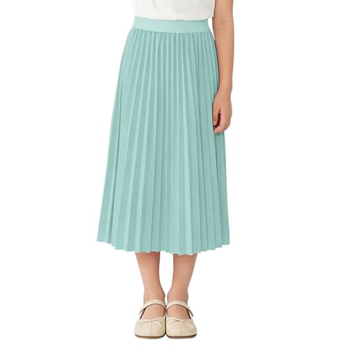 Girls Summer Chiffon Pleated Maxi Skirt Elastic High Waisted Elegant A-Line Long Swing Uniform Skirts for 3-13 Years