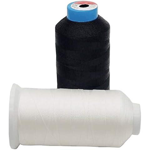 Anjiyoyo 2PCS T70#69 White and Black Bonded Nylon Sewing Thread - 1500Yard per Cone Cover
