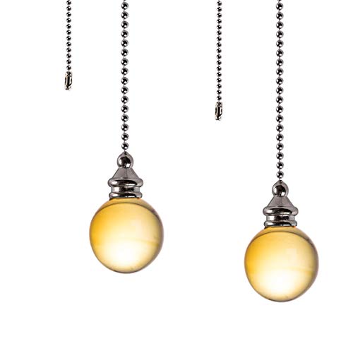 Image of Ceiling Fan Pull Chain, 2pcs 30mm Diameter Yellow Crystal Ball Fan Pull Chain, 20 Inches Fan Pulls Set with Connector Ceiling Fan Pull Chain Ornaments Lighting Accessories