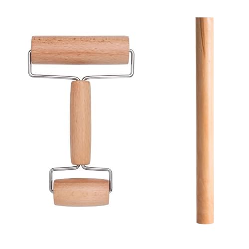 Doppelkopf Holz Nudelholzs, 2 Stück Doppel Nudelholz Set, Teigroller Nudelholz mit Zwei Rollen für Hausbacken Gebäck Pizza Knödel Haut