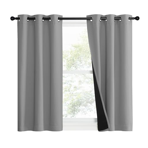 Image of NICETOWN Full Shade Curtain Panels, Pair of Energy Smart & Noise Blocking Out Blackout Drapes for Dining Room Window, Thermal Insulated Guest Room Lined Window Dressing(Silver Grey, 37 x 40 inch)