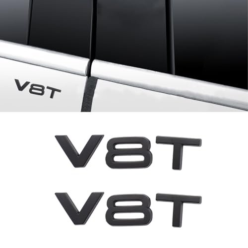 Image of V8T Emblem 3D Metal Badge Car Hood Truck Door Side Rear Trunk Emblem Sticker Decals for RS Sline V8T S3 S4 S5 S6 S7 S8 A4L A5 A6L A3 A4 A7 Q3 Q5 Q7 (Black)