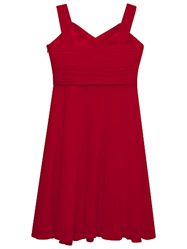 renvena Kids Flower Girls Asymmetric Bridesmaid Dress V-Neck Sleeveless Ruched Chiffon Wedding Prom Gown4