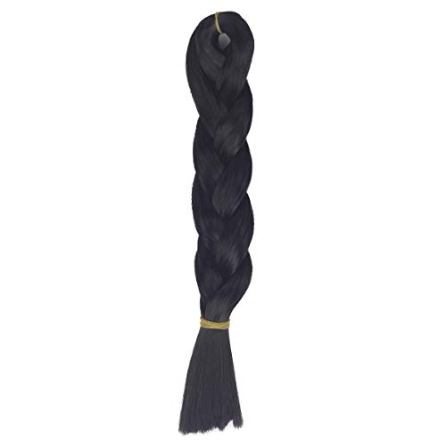 Miss U Hair Unisex 24inch 60cm 100g Synthetic Long Straight Braided Bulk Hair Weave Weft DIY Doll Hair Raw Material (Dark brown)