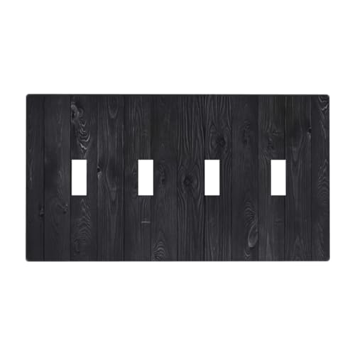 Decorative Switch Plate Covers Vintage Black Wood Plank Wooden Board 4 Gang Light Switch Cover Plate Quad Toggle Wall Plate Outlet Covers for Farmhouse Bedroom Home Decor