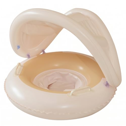 Flotador de natación para bebés de 1 a 5 años con asiento de corazón beige y dosel