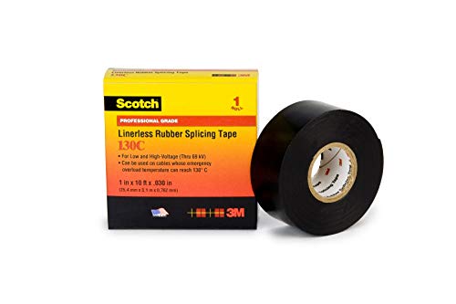 Image of 3M Scotch Linerless Electrical Splicing Tape 130C, 1 in x 10 ft, 1 Roll | For Wires and Cables, Rubber Backing, Self Fusing, UV Resistance, Highly Conformable, Moisture Seal, Black