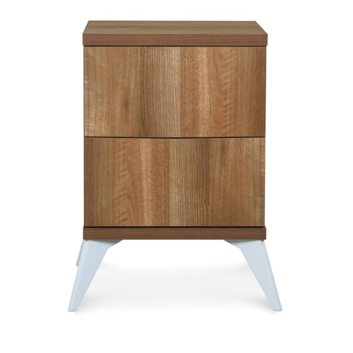 Image of Nilkamal Trixie Night Stand | Wooden Bed Side Table with 2 Drawers | Multipurpose End Table for Bedroom, Living Room | Oak