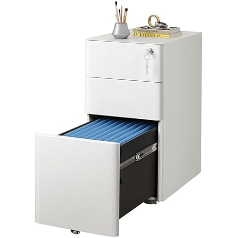 DEVAISE 3-Drawer Slim Vertical File Cabinet, Fully Assembled Except Casters, Legal/Letter Size, White Cover