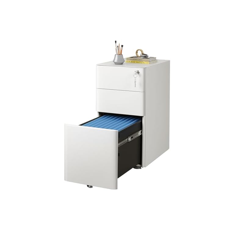 DEVAISE 3-Drawer Slim Vertical File Cabinet, Fully Assembled Except Casters, Legal/Letter Size, White