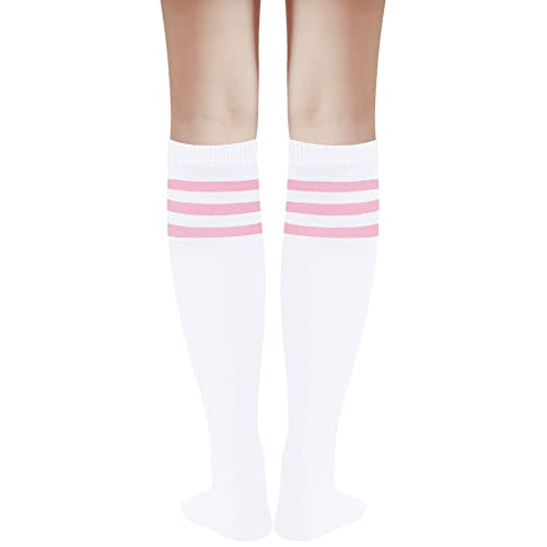 Image of DOOVID Casual Knee High Socks for Women Tube Socks Elasticity Athletic Socks Thin Stripe Knee High Stockings