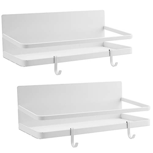 Bekith-2-Pack-Magnetic-Spice-Rack-Organizer-with-4-Removable-Hooks-Refrigerator-Storage-Shelf-Single-Tier-Fridge-Spice-Rack-White Bekith 2 Pack Magnetic Spice Rack Organizer with 4 Removable Hooks, Refrigerator Storage Shelf, Single Tier Fridge Spice Rack, White - Image 1
