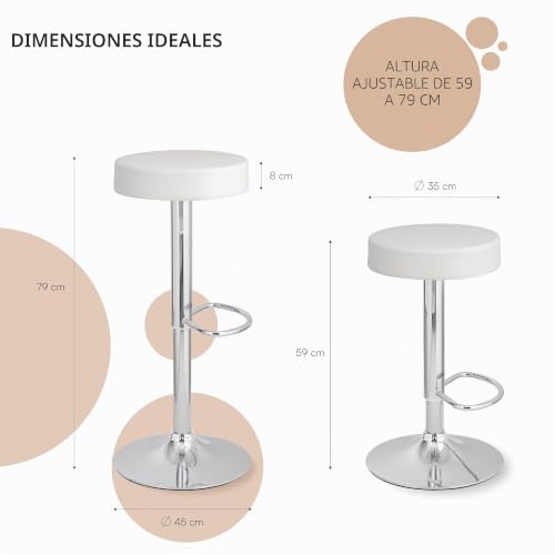 Miniatura 3 de Baroni Home 2 Taburetes De Bar Giratorio Con Altura Ajustable, Base Cromada Con Reposapiés Y Fondo Antiarañazos, Taburete De Cocina Y Península, Fácil De Montar, 35x45x59-79 Cm, Blanco 2 Piezas