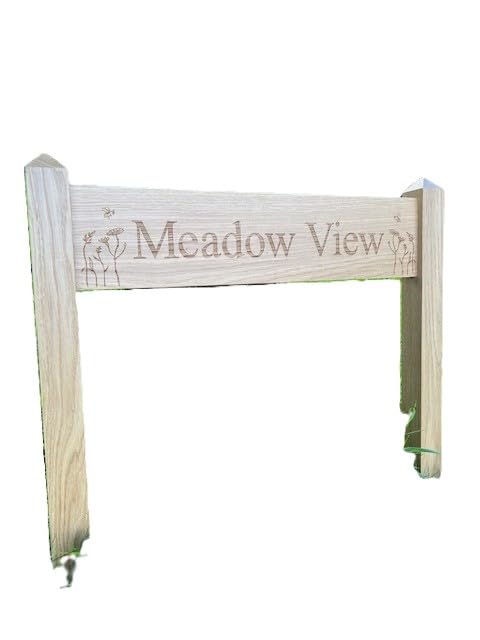 Personalised Engraved Oak House Signs with 2 Posts (Wild Flowers, Medium + Standard Posts)