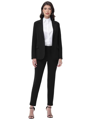 Gowjog Hosenanzüge für Damen Business Modern Slim Fit Anzug Set Langarm Elegant Blazer Mit Outfit für Office (Schwarz,M)