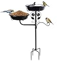 32.7 Inch Metal Bird Bath for Outside, Double Bowls Bird Baths for Outdoors, Freestanding Birdbaths for Outdoors Garden Decor, Bird Feeders Stand for Outdoors with Metal Stake,Garden Decor for Outside
