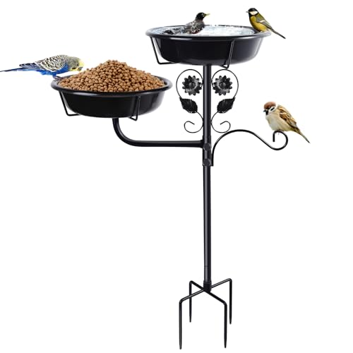 32.7 Inch Metal Bird Bath for Outside Double Bowls Bird Baths for Outdoors Freestanding Birdbaths for Outdoors Garden Decor Bird Feeders Stand for Outdoors with Metal Stake Garden Decor for Outside