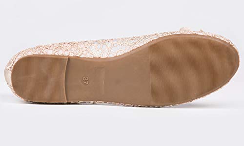 Image of FEVERSOLE Round Toe Lace Ballet Crochet Flats Women's Comfy Breathable Shoes