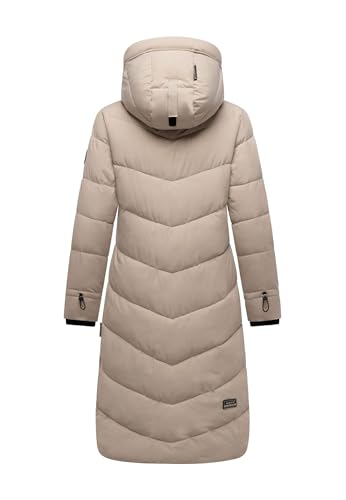 MARIKOO Damen Winterjacke Stepp Winter Jacke gesteppter Wintermantel warm lang Mantel [B949-Benik-Light-Taupe-Gr.S]