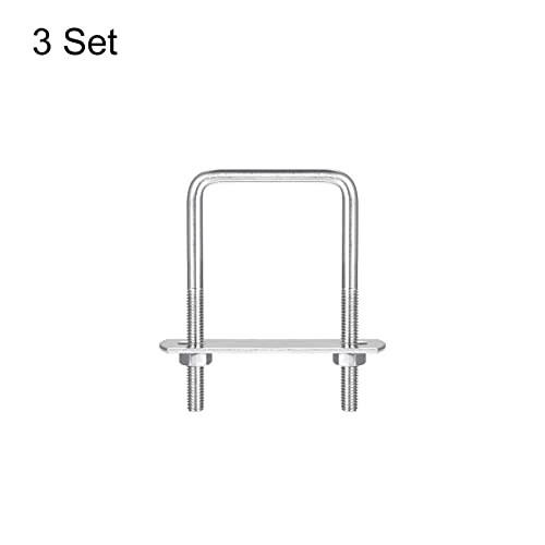 Image of uxcell Square U-Bolts, 3 Sets 47mm(1.85 inch) Inner Width 75mm Length M6 304 Stainless Steel U Clamp Bolt with Nuts and Plates, for Boat Trailer