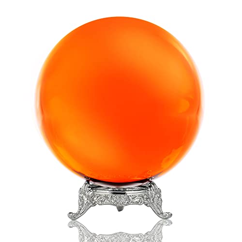 Qfkris 100Mm/3.9Inch Amber Crystal Ball Paperweight With Silver Stand Healing Decorative Glass Ball Figurine Collectibles Lensball Photography Gazing Divination #TOP27