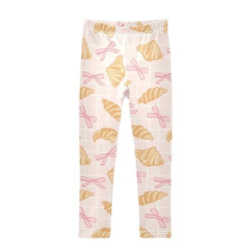 Bow and Croissant Girls Leggings,Workout Leggings for Girls Toddler Athletic Legging Size for 3-10T