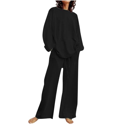 Conjunto Dos Piezas Mujer Casual Algodón Lino Camiseta Manga Corta y Pantalones Verano otoño Deportivo Suelto Traje Cómodo Conjunto Color sólido Chandal Ligera Talla Grande 2025