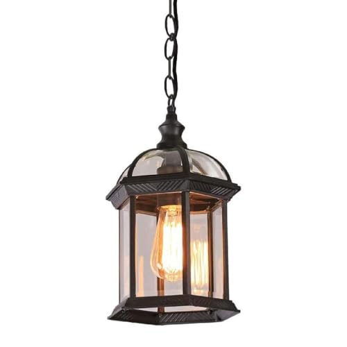 MGHRUEWH Lámpara Colgante Retro Negra para Exteriores, Resistente Al Agua IP23, Altura Ajustable, E27, De Aluminio Y Vidrio, para Jardín, Patio, Cenador Y Balcón.