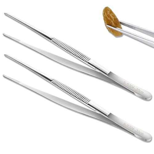 GGUFAY Set di 2 Pinze da Cucina in Acciaio Inox - Pinzette Lunghe per Carne, Ideali per Cucina, Ristorante e Buffet - Misure 20cm e 30cm