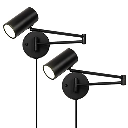 Image of 2 Pack Plug in Wall Sconce, Black Swing Arms Wall Lamp with Plug-in Cord Adjustable Wall Light for Bedroom Living Room (Light Source Included)