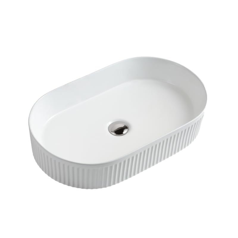 Vasque à poser ovale -50 x 32 cm -Blanc rainuré - RIVA
