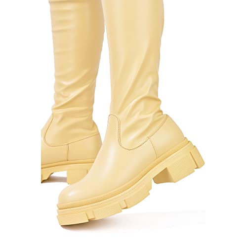 Cape Robbin Campi Over The Knee Boots With Chunky Block Heels, Fashion Dress Boots For Women - Off White Size 11 #TOP1