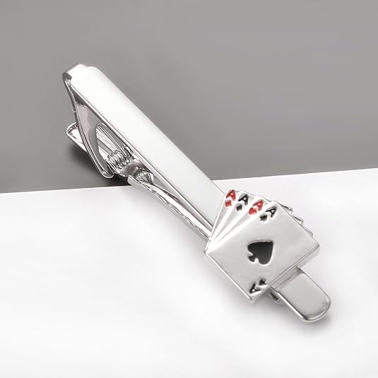 RunootPR Silver Tie Clips for Men Unique Poker Tie Bar Clip Personalized Party Jewelry