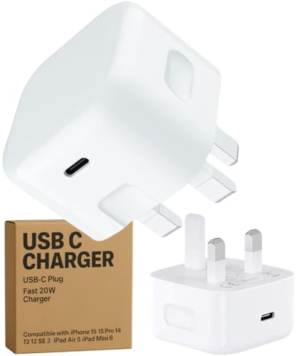 Electoys USBC Charger Plug | 20W USB C Charger | USC USB-C Power Adapter Plug USBC | C Type Fast Charging Head | 3-Pin UK Mains Adapter | Compatible with iPhone 15 Pro 14 13 12 SE iPad Air 5 Mini 6