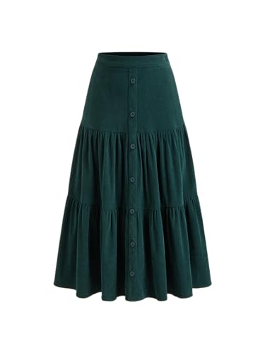 CIDER Women's Corduroy Tiered Skirt Button Front A Line Midi Skirt