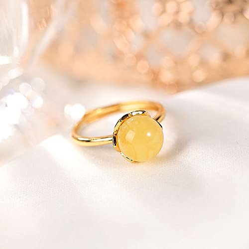 Bague en argent sterling 925 ouverte réglable fleur incrustée de perles d'ambre