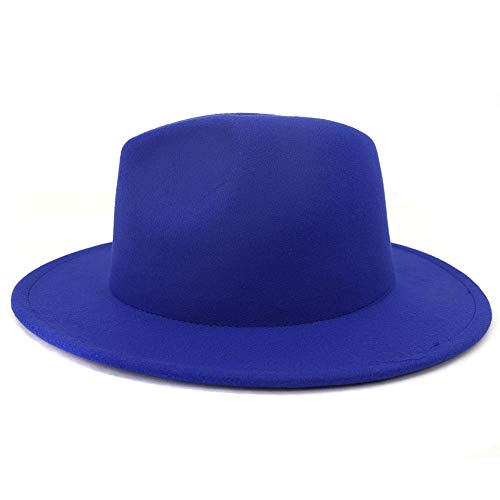 Revki Wide Brim Fedora Hats For Women Dress Hats For Men Two Tone Panama Hat With Belt Buckle (Blue) #TOP4