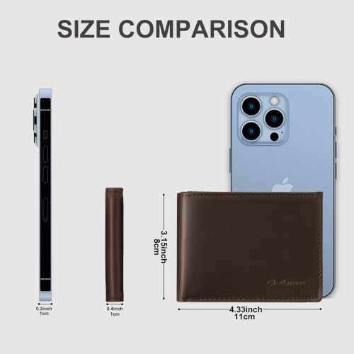 Image of Chelmon Genuine Leather Slim Wallet for Men ID Window with RFID Blocking Minimalist Mens Front Pocket Bifold Bussiness Card Holder Gift for Men, Craze Horse Brown